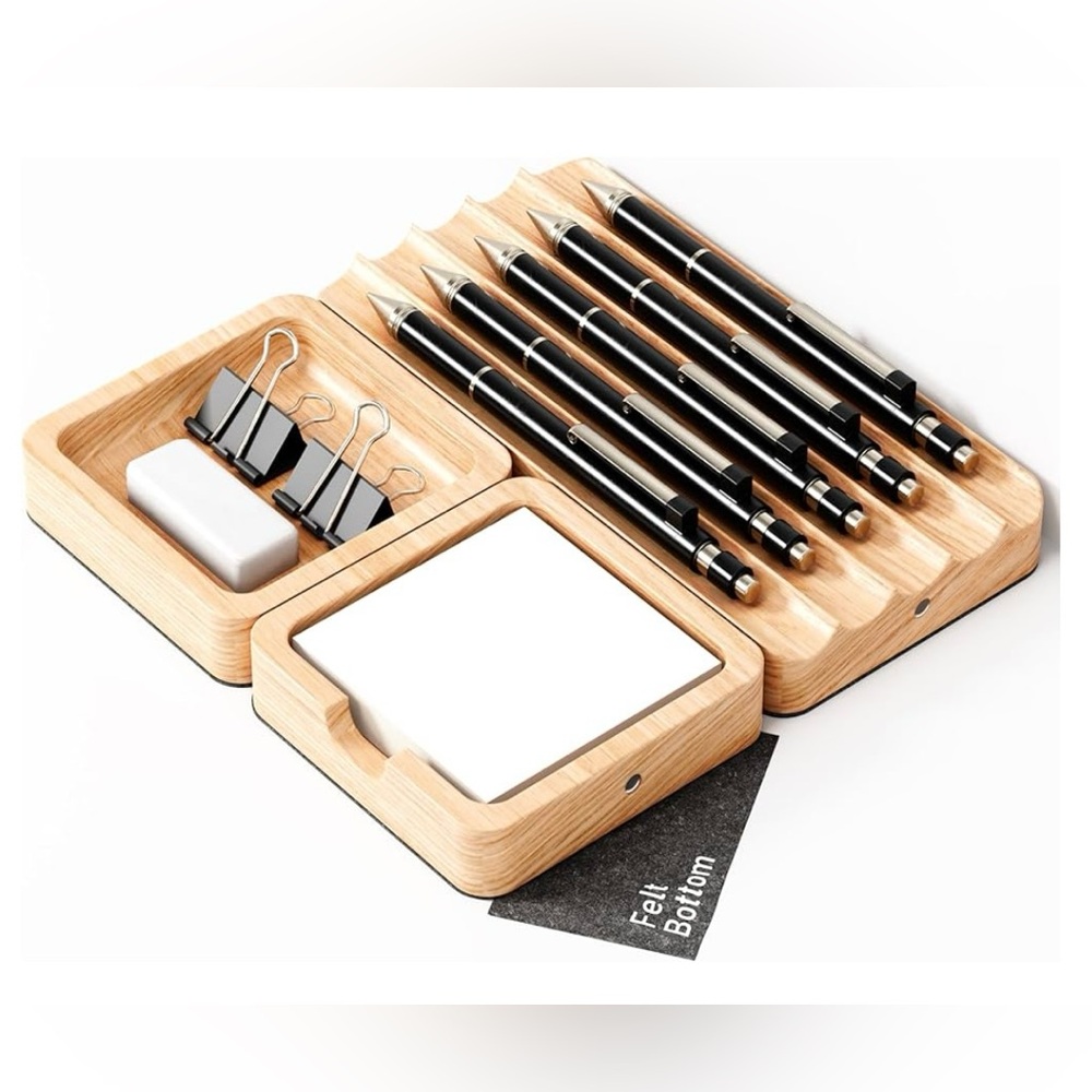 Modular Office Desk Organizer Tray Set - Solid Wood Desk Tray with Felt Lining